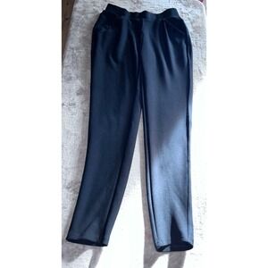 Indero Black High Waisted Pull On Dress Pants Slim Leg Button Detail L/XL